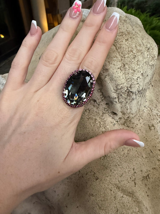 WETSTONE: Black Diamond w/ Jet trim Liz Taylor Antique Silver Ring