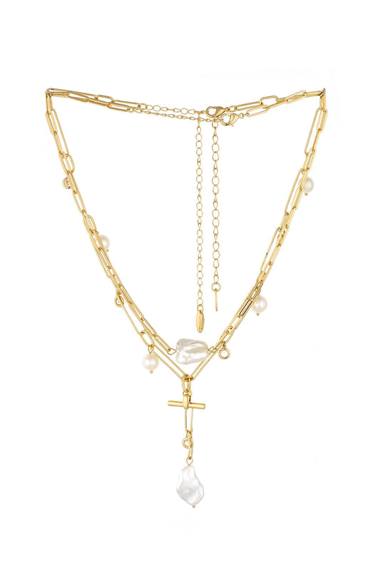 Deep Water Pearl 18k Gold Plated Lariat Necklace