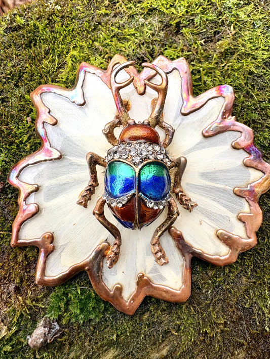 Real Shasta Daisy with Scarab Necklace