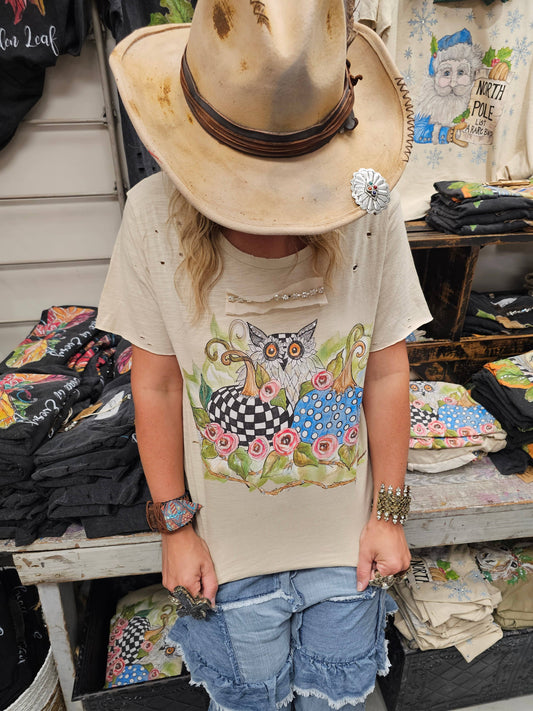 Hoot and Holler Pumpkin Tattered Shirt