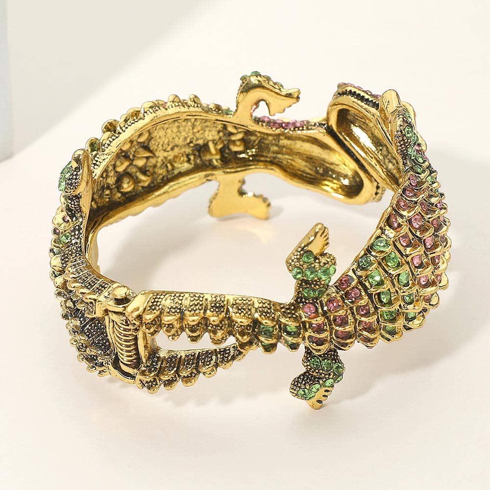 Double Crocodile/Alligator Evening Hinged Cuff Bracelet
