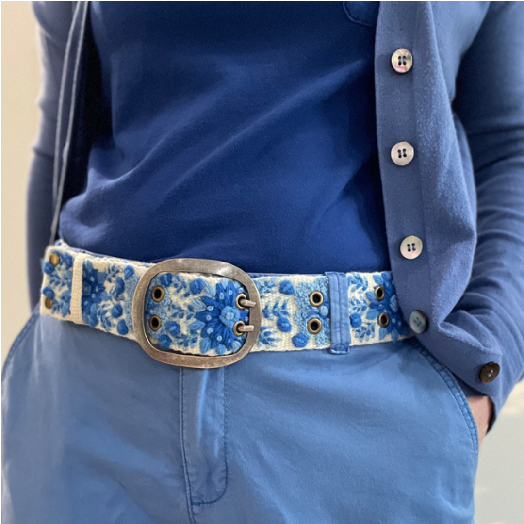 Forget-Me-Not Embroidered Wool Belt