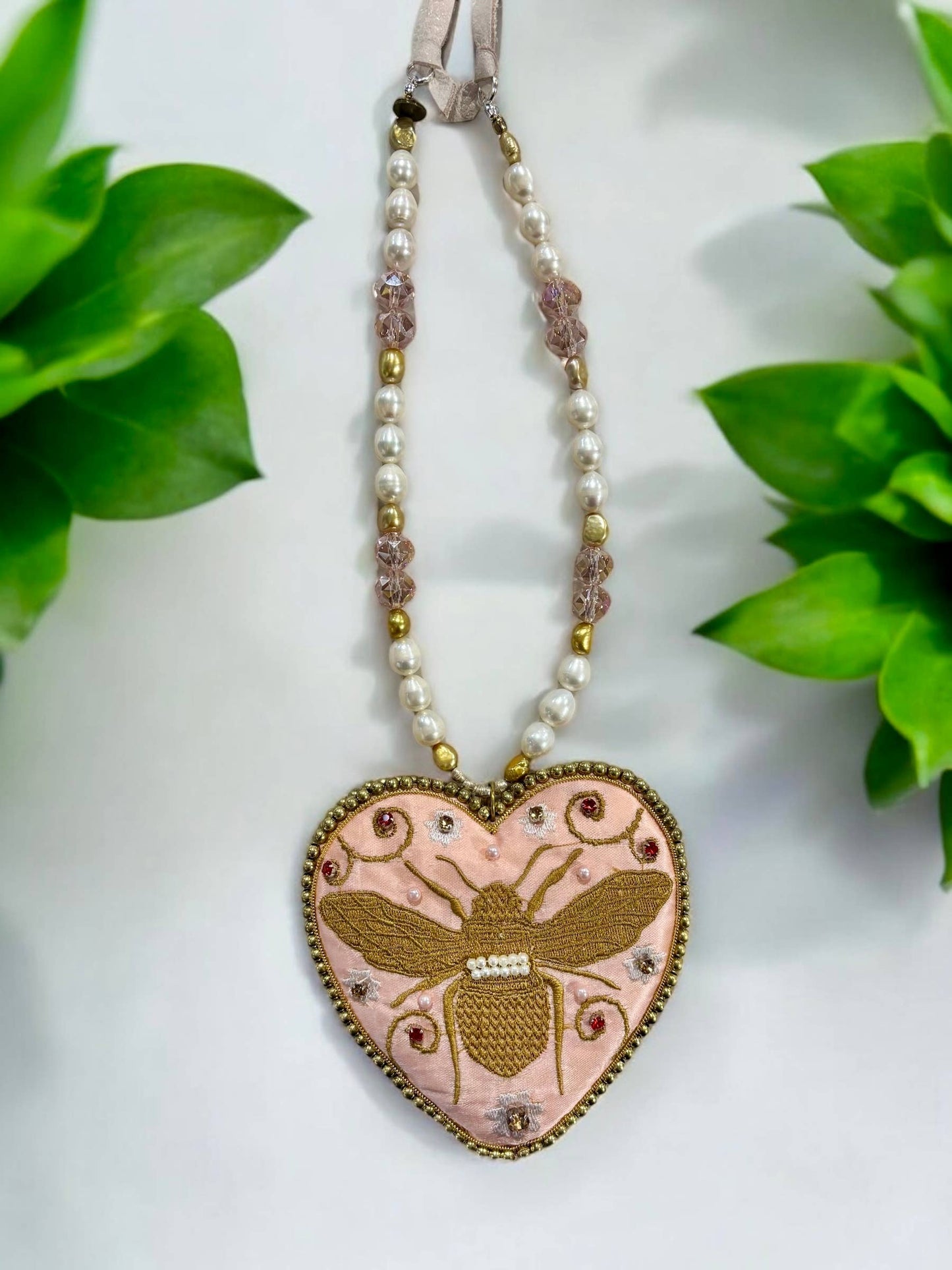 Embroidered Satin/Velvet Bee Necklace