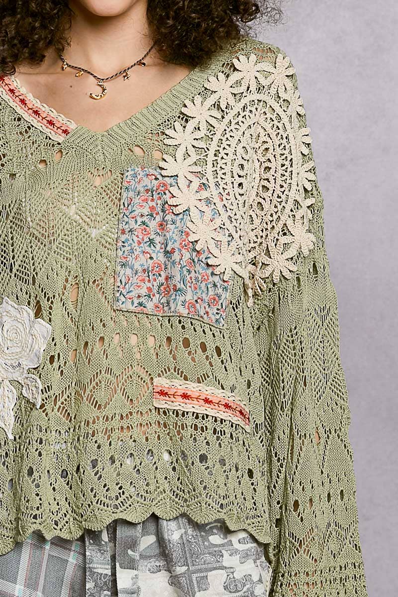 V-neck Long Sleeve Oversized Fit Summer Sweater Top