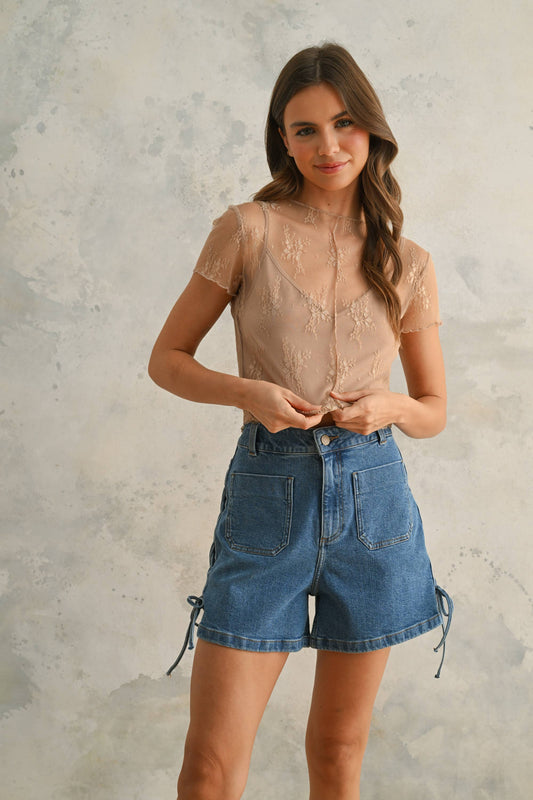 LACE FABRIC WITH TANK TOP LINED TOP