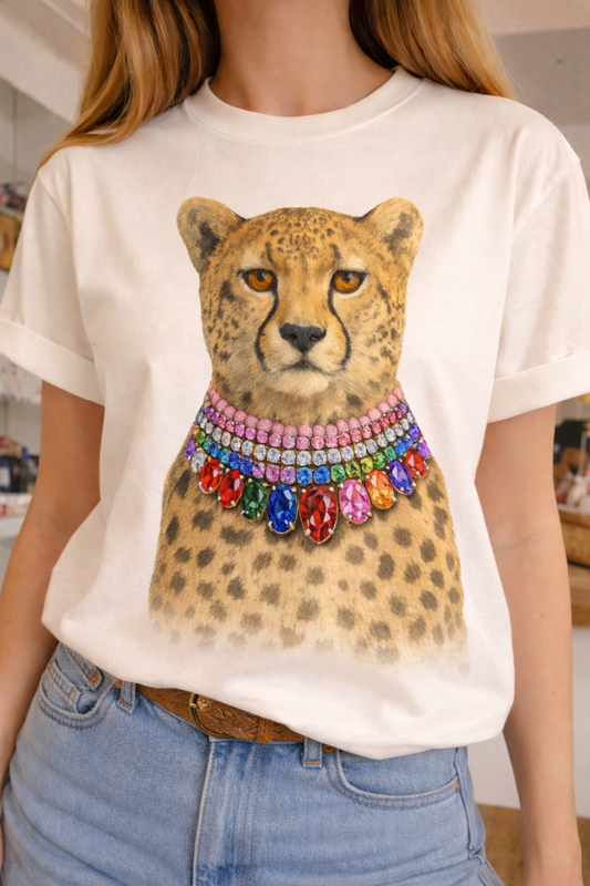 Jeweled Collar Leopard on White or Natural Crew
