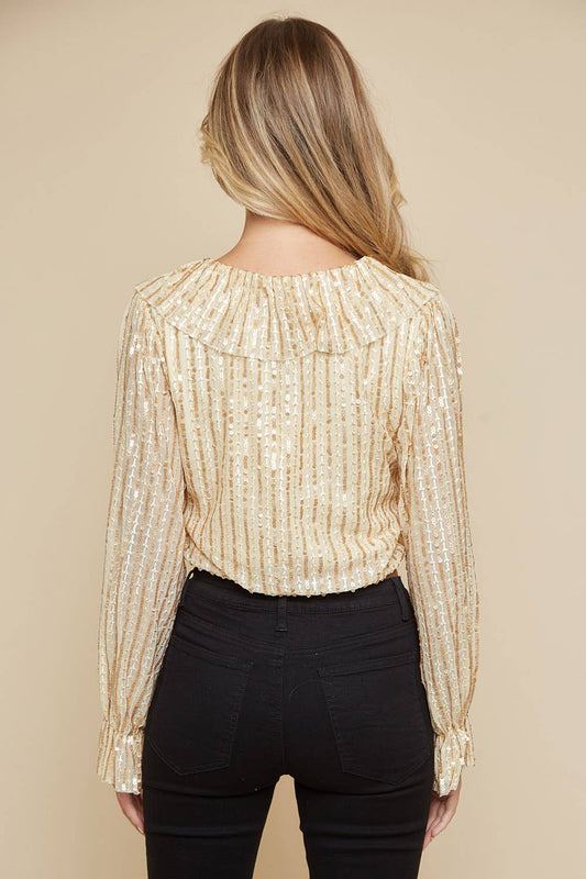 SEQUIN GOLD RUFFLE BLOUSE