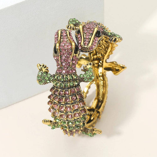 Double Crocodile/Alligator Evening Hinged Cuff Bracelet