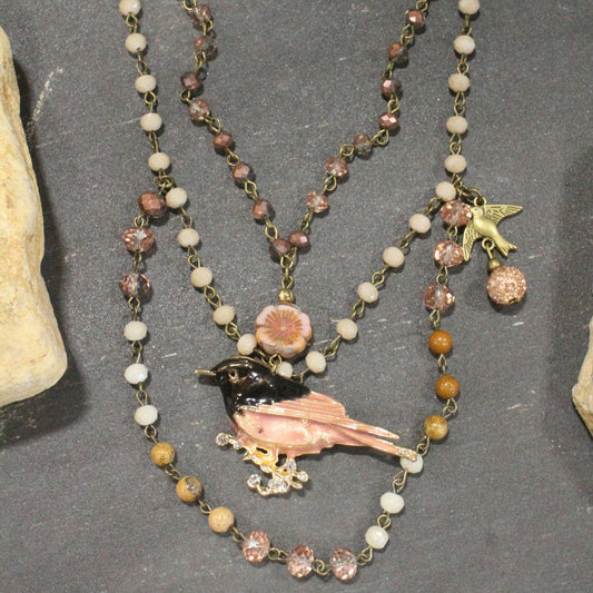 Wings Spread Blushing Bird Layered Necklace