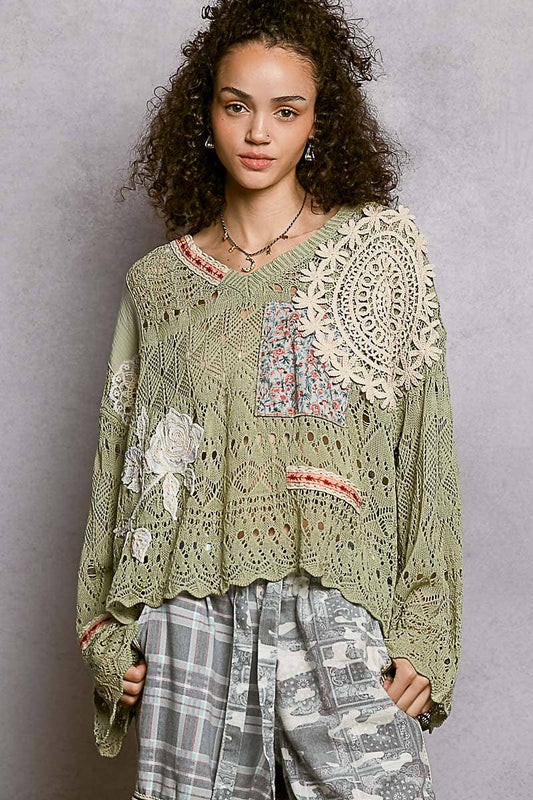 V-neck Long Sleeve Oversized Fit Summer Sweater Top