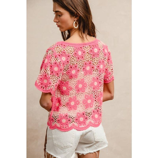 FLOWER CROCHET KNIT TOP