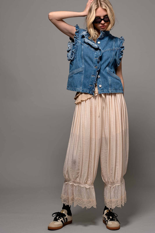 Boho Lace Trim Bloomer Linen Pants