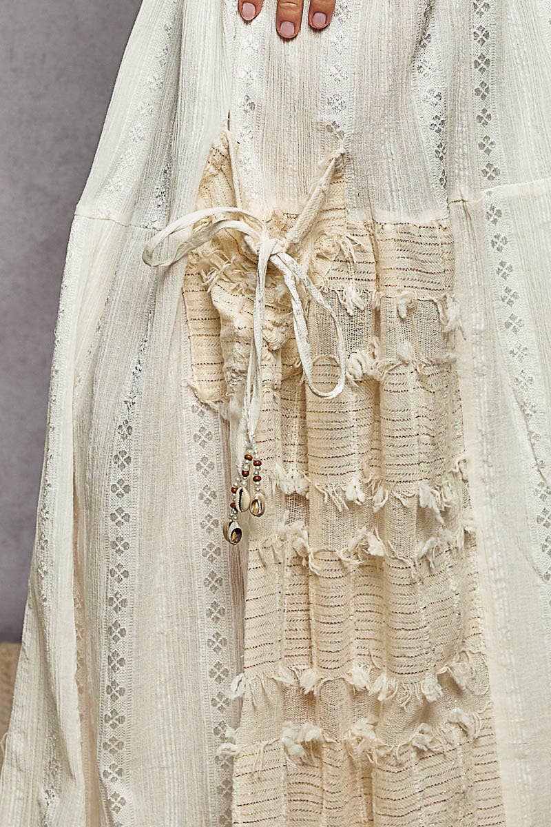 Boho Ruffle Contrast Shell Trim Wide Leg Pants