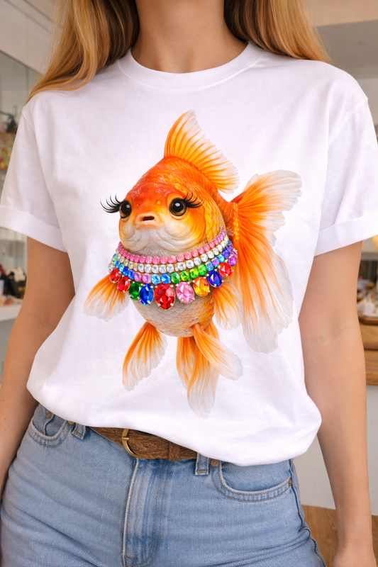 Jeweled Collar Goldfish on White or Natural Crew