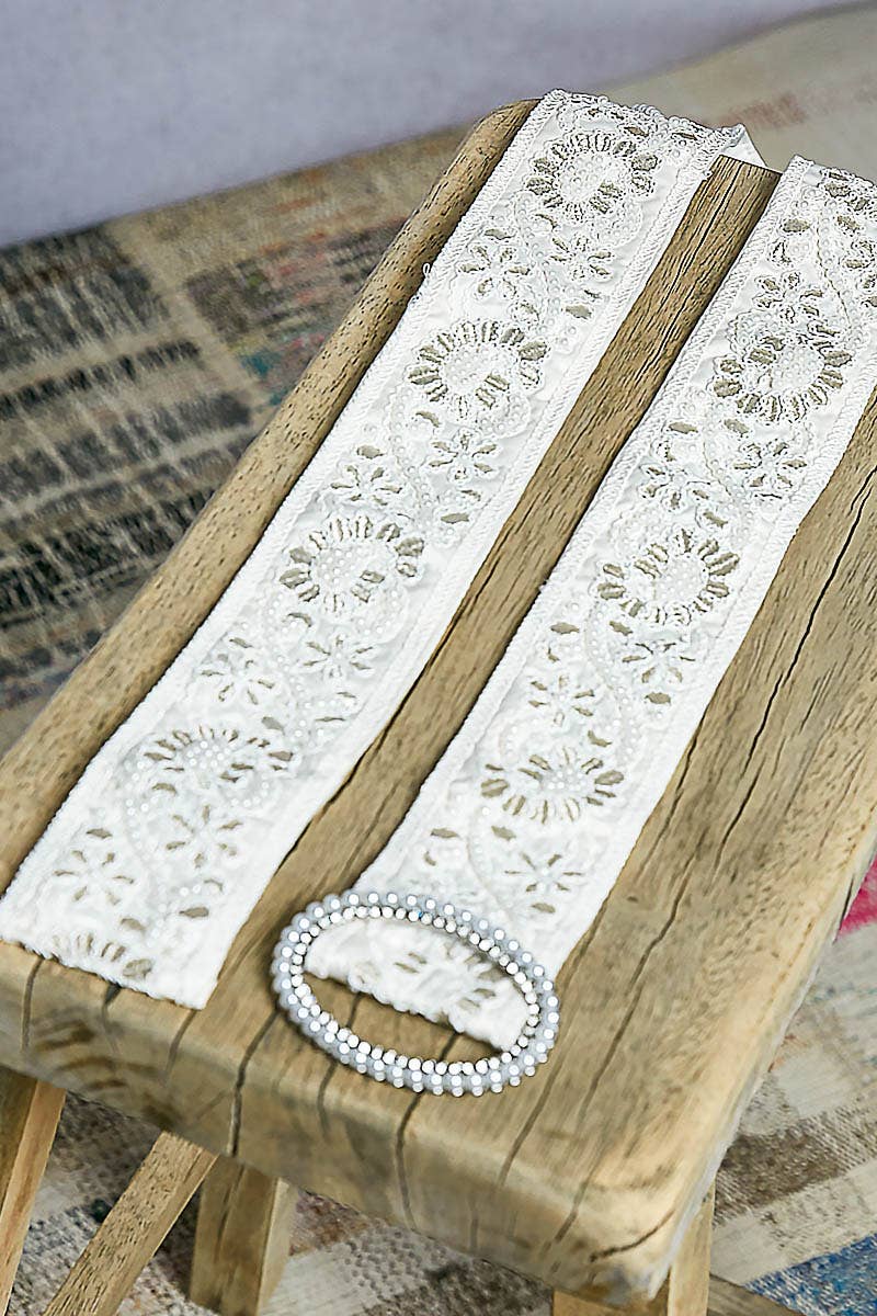 Vintage Pearl Lace Embroidered Belt