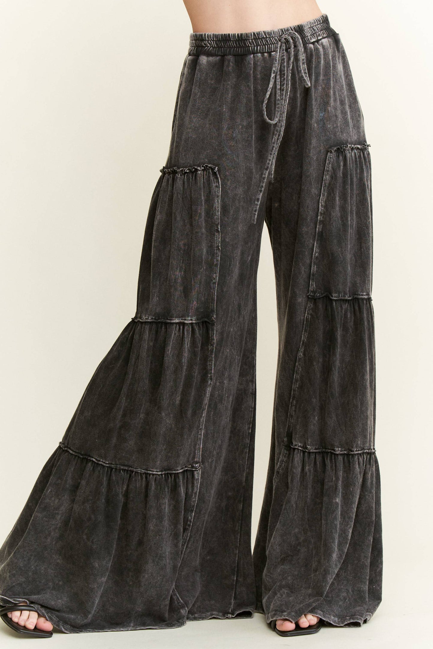 Mineral Washed Tiered Wide Leg Pants