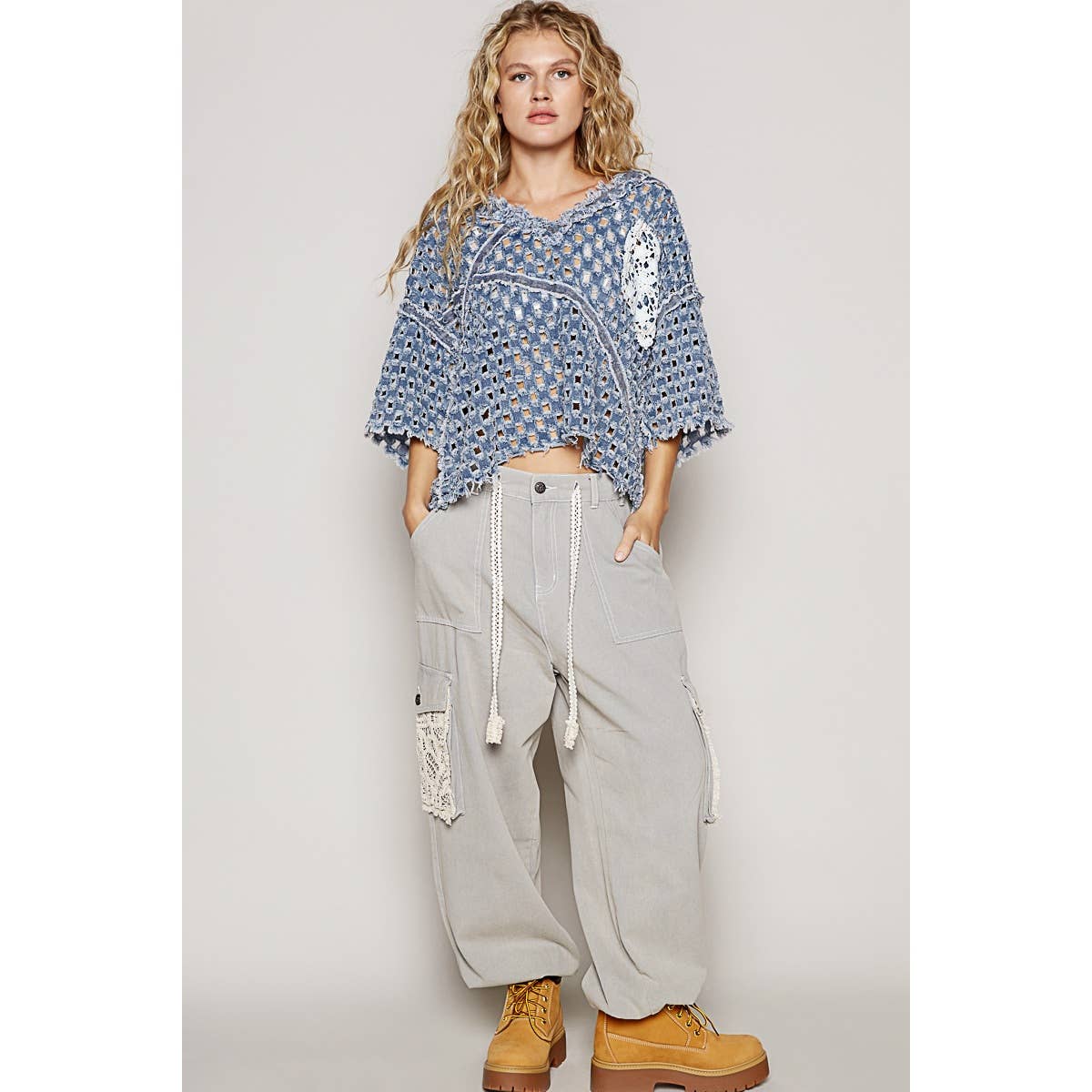 Vintage washed short sleeve front pocket top