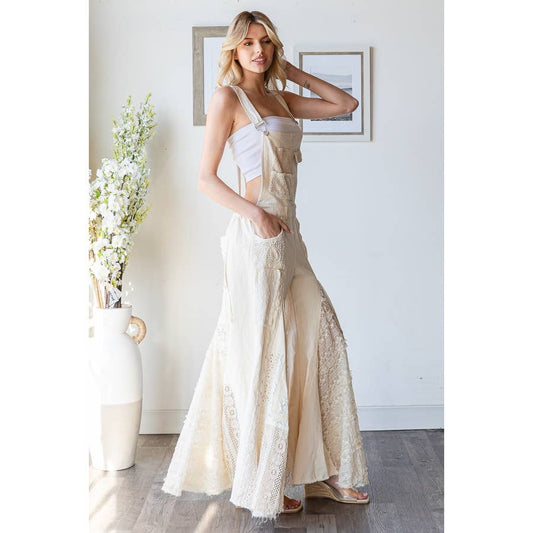 MULTI LACE PATCHWORK WIDE LEG OVERALLS