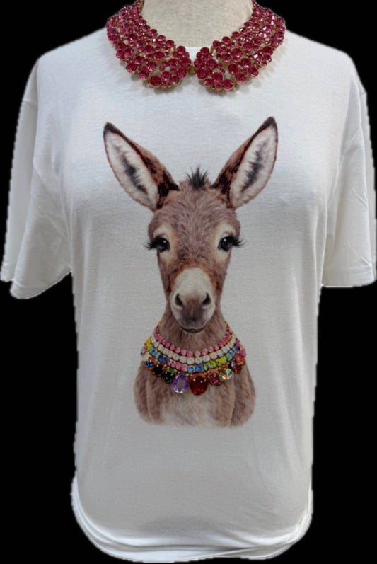Jeweled Collar Donkey on White or Natural Crew / Western