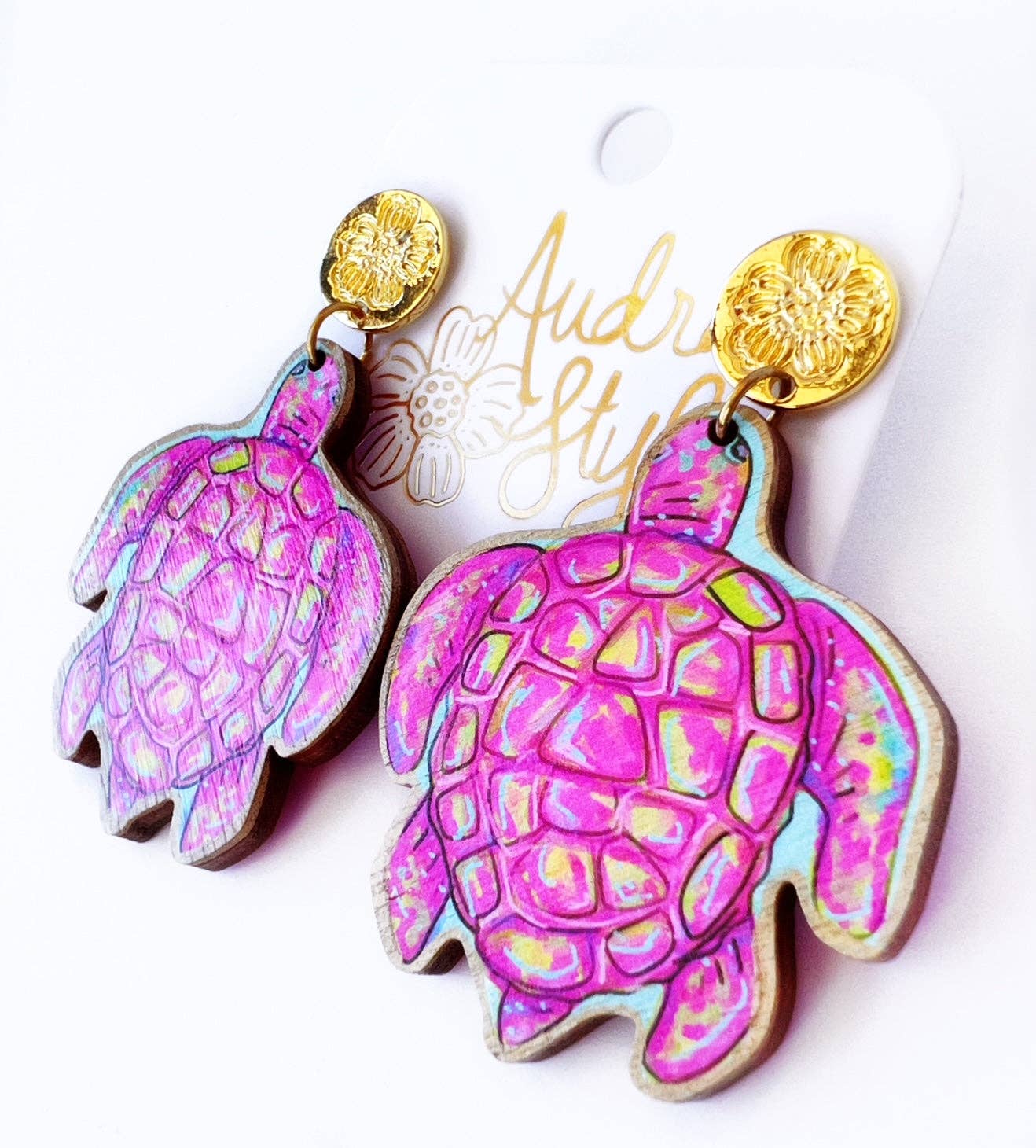 Pink Sea Turtle Dangle Earring Coastal Resort Nautical
