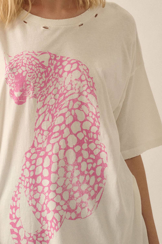 Pink Cheetah Garment-Washed Oversized Graphic Tee