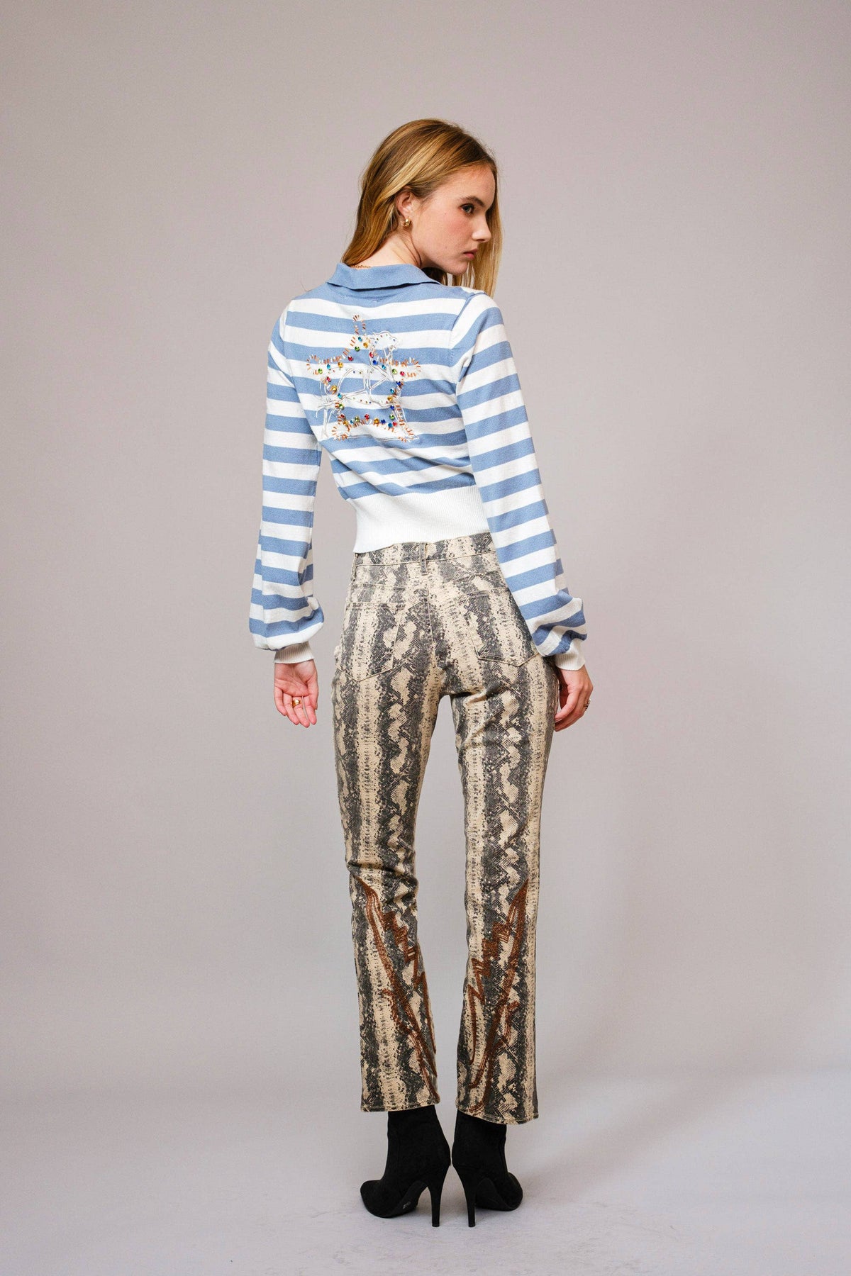 Snakeskin Studded Denim Jeans