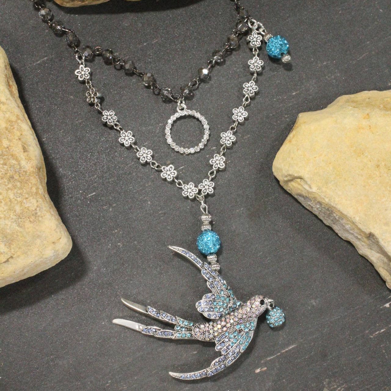 Wings Spread Baby Blue Bird Layered Necklace