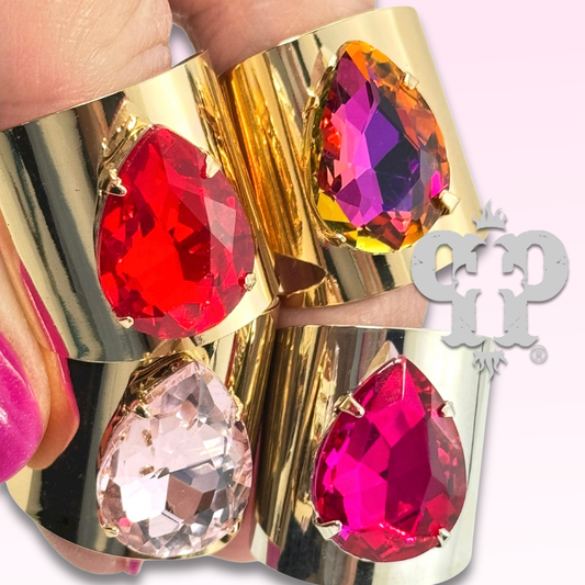 Rhinestone teardrop adjustable base statement ring