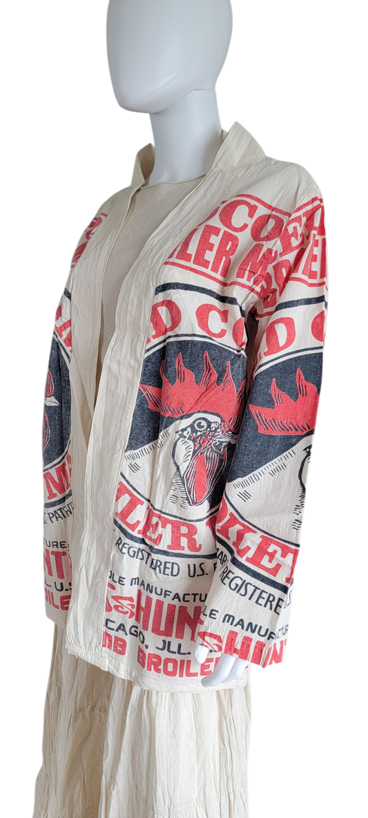 Flour Sack Vintage Print Cotton Jacket- Rooster