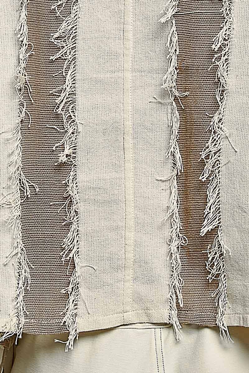 Raw Edge Contrast Panels Textured Woven Boxy Top