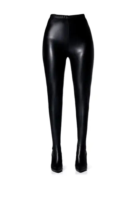 BLACK STILETTO PUMP FAUX LEATHER PANT BOOTS