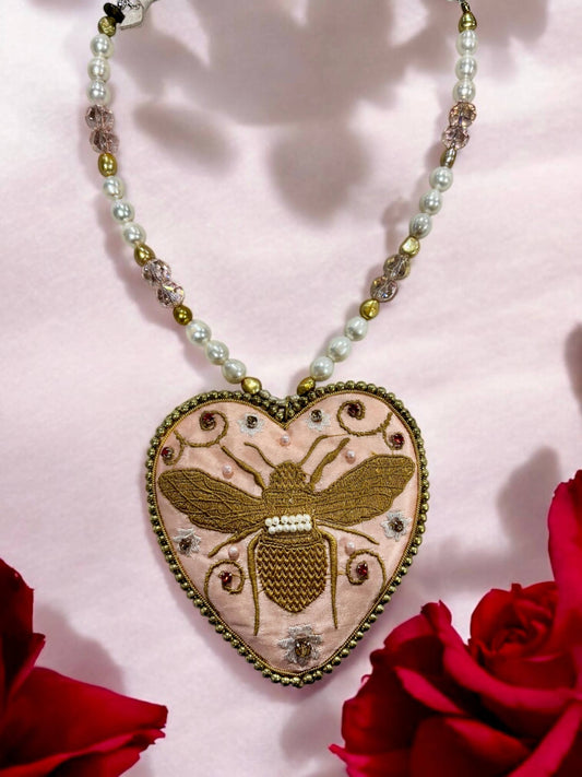 Embroidered Satin/Velvet Bee Necklace