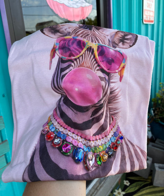 Pink Jeweled Collar Bubble Gum Zebra T-Shirt