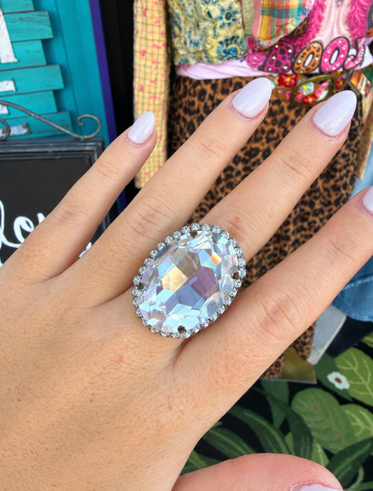 WETSTONE: Clear Gunmetal Liz Taylor Ring