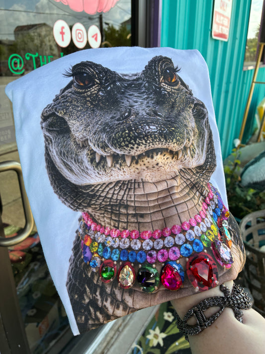 Jeweled Collar Alligator on White
