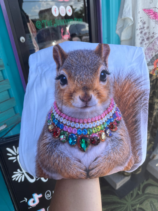 Jeweled Collar Squirrel on White OR Natural Crew
