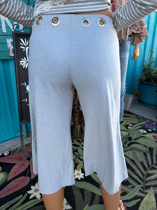 Eyelet Waist Wide Leg Capri Pants