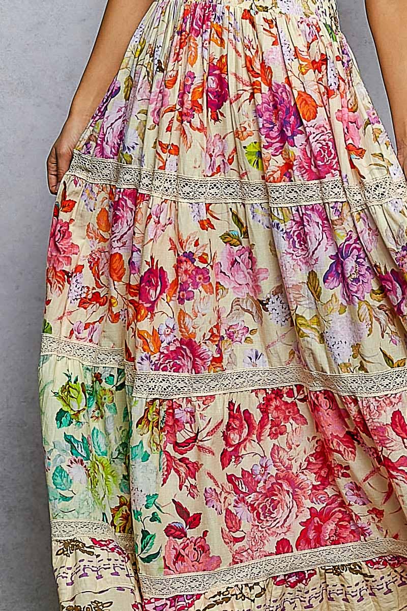 Smocked Waist Ruffle Floral Maxi Dress