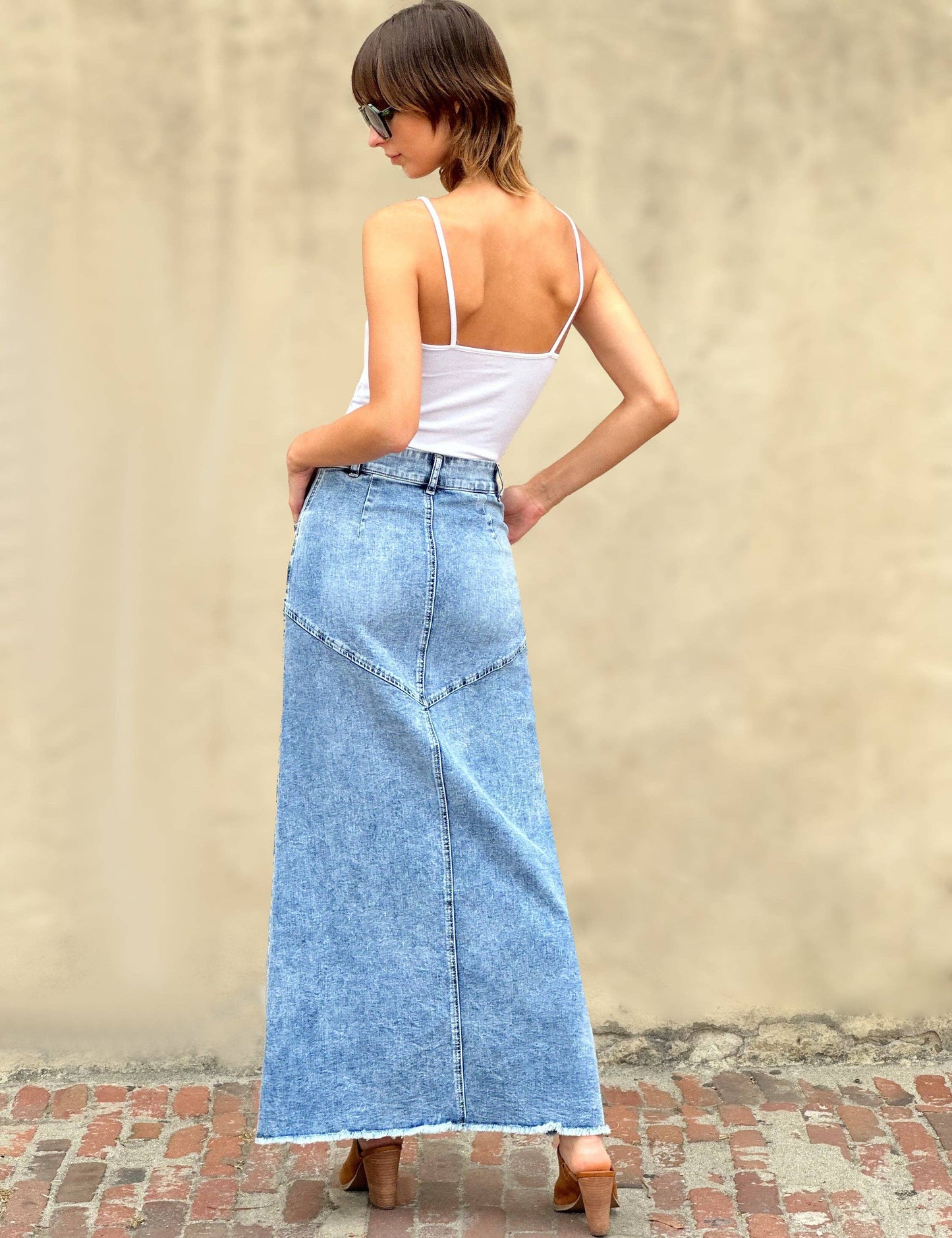 Pieced Denim Maxi Skirt