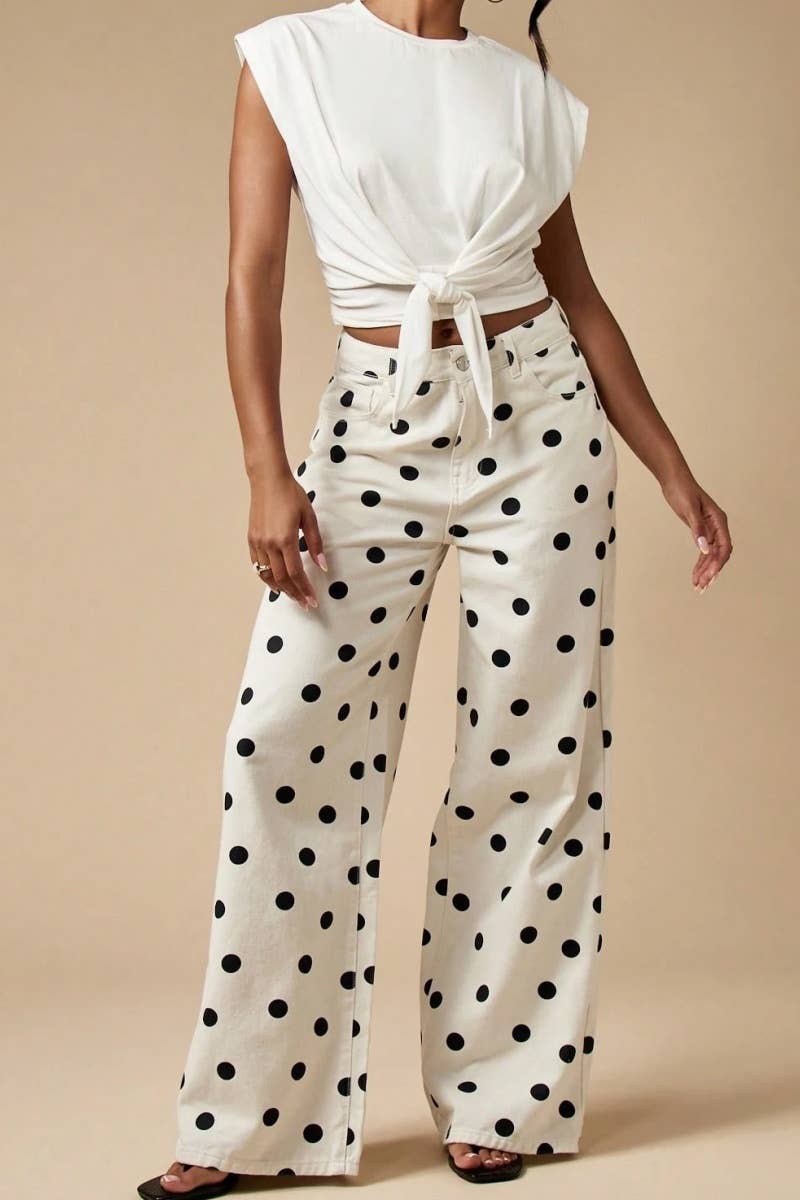 Polka Dot High Waist Wide Leg Pants