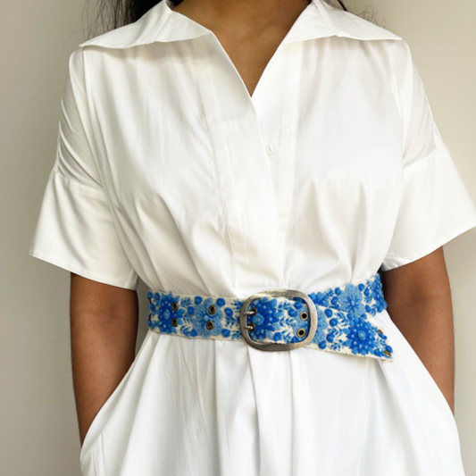 Forget-Me-Not Embroidered Wool Belt