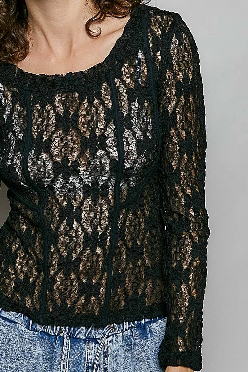 Long Sleeve Lace Knit Top