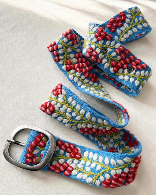 Berries on Vine Embroidered Wool Belt
