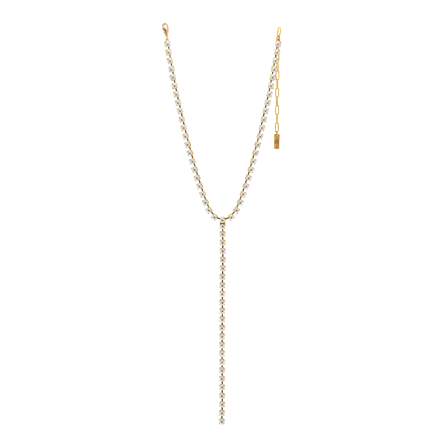 Y Necklace in Antique Gold & Pearls