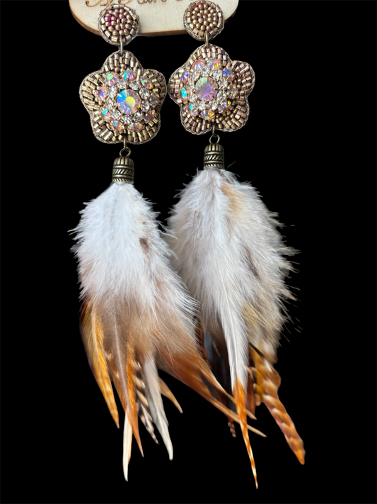 Sparkle Flower Feather Earrings