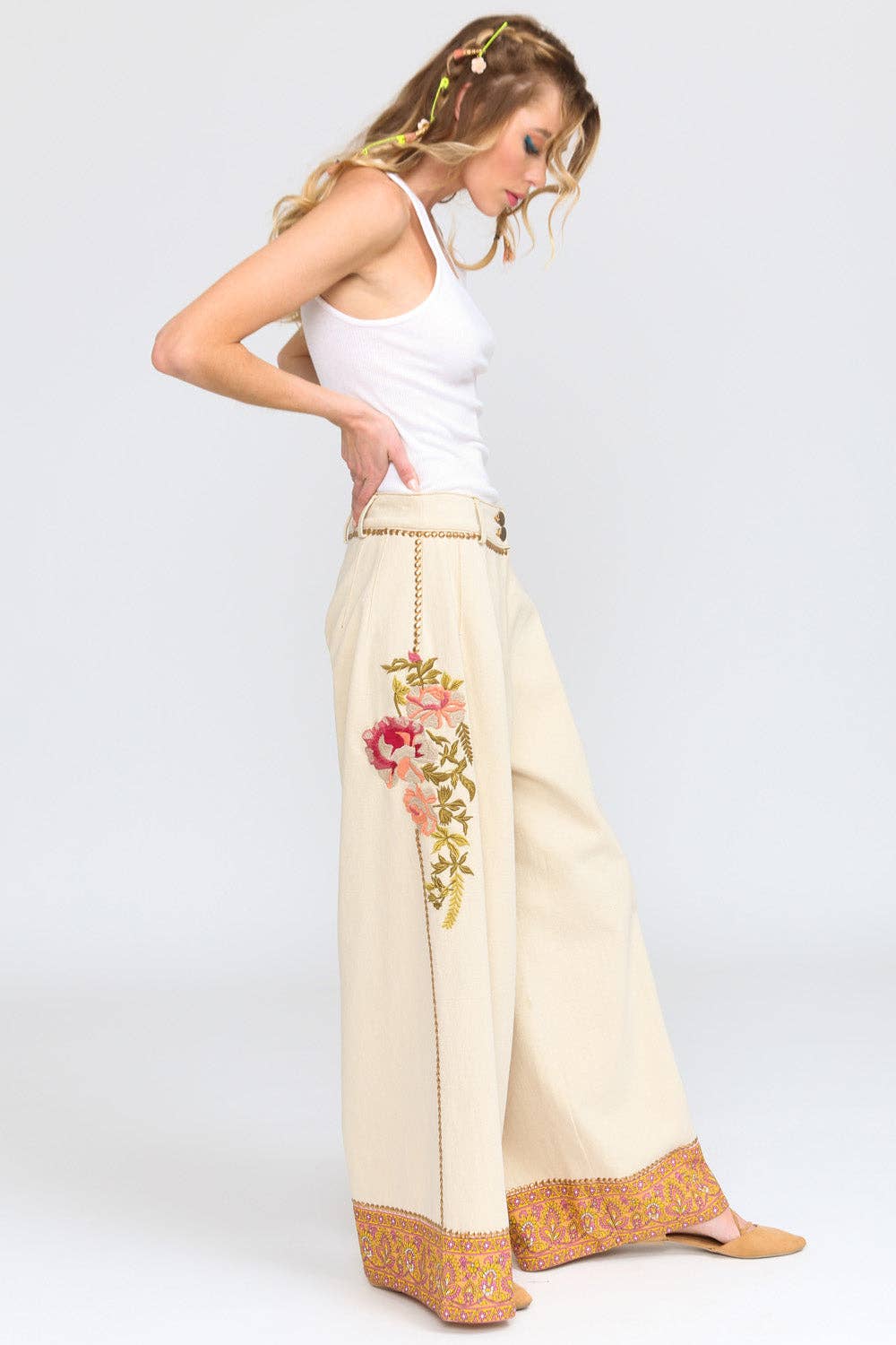 Time To Shine Denim Pants | Wide Leg Pants | Floral Pants