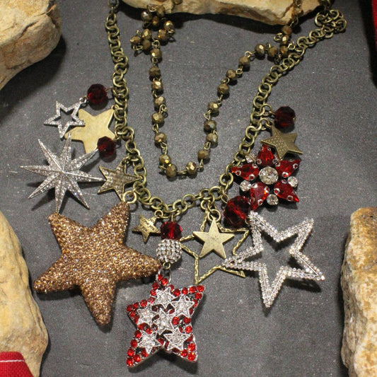Star Spangled Banner Golden Charm'd Necklace
