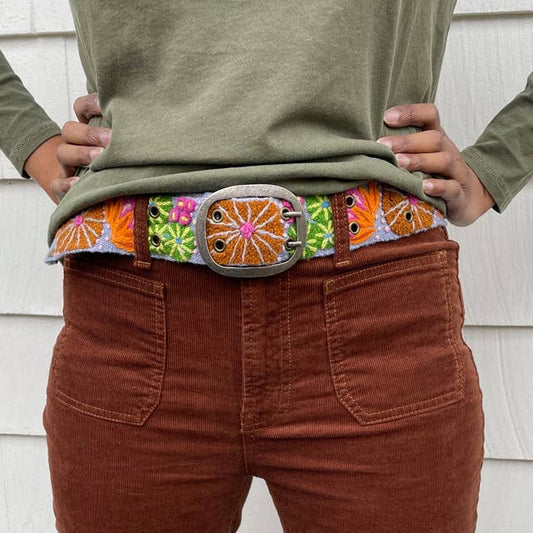 Evening Shade Floral Embroidered Wool Belt