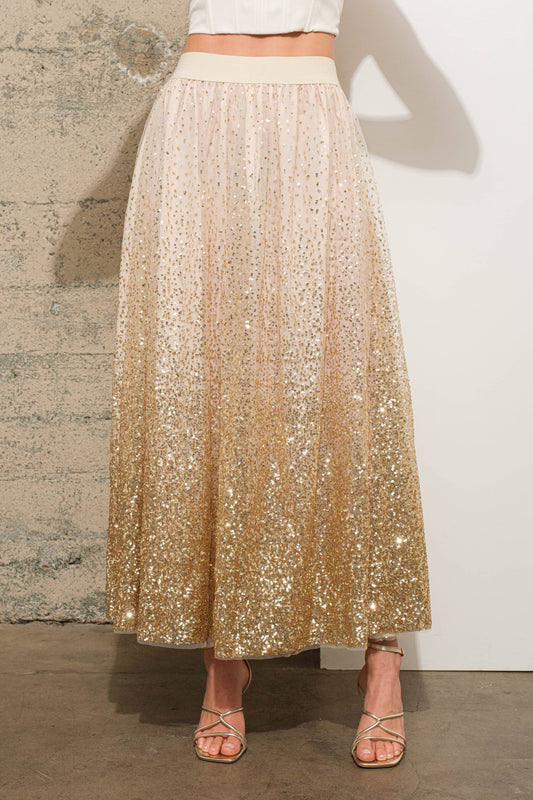 Gradient Sequin Embellished Maxi Tulle Skirt