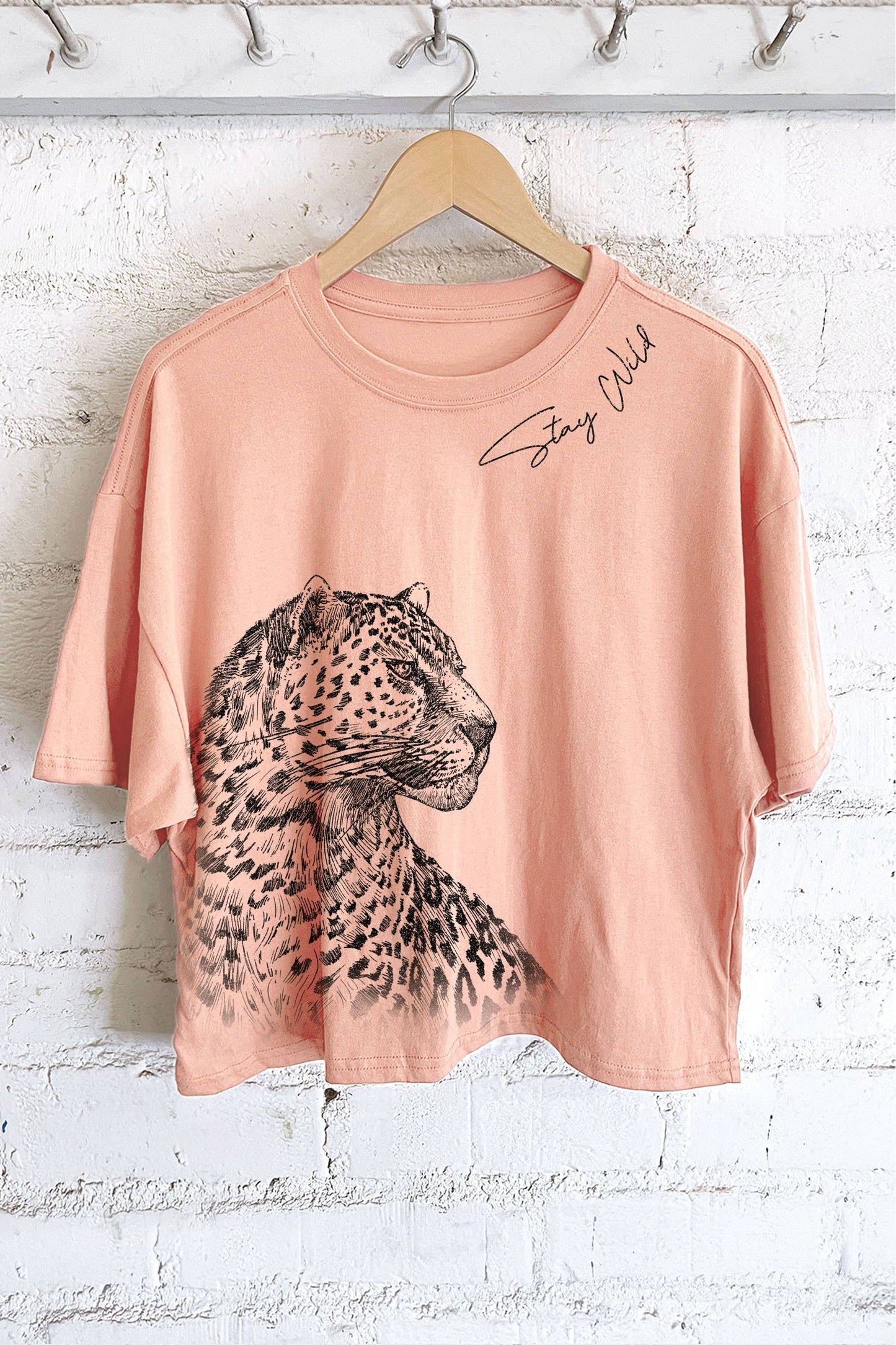 STAY WILD LEOPARD GRAPHIC LONG CROP TOP